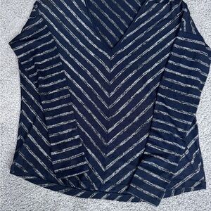 Rag & Bone Hudson Striped V-Neck Long Sleeve Top Size M, Navy